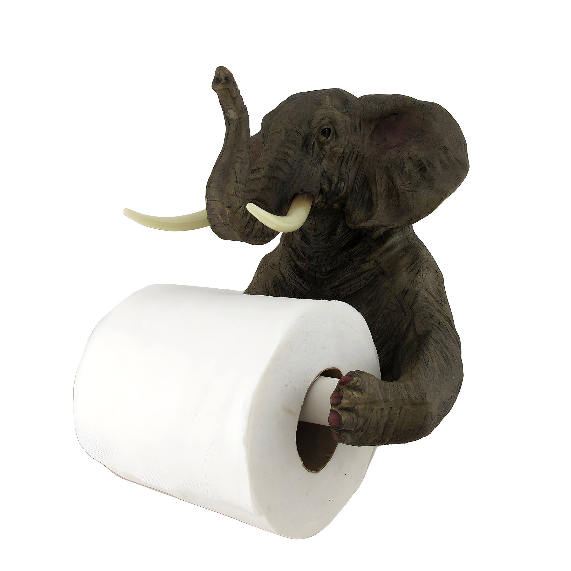 Alt View 1. Zeckos - Trunk Up Elephant Bath Tissue Holder - Gray.