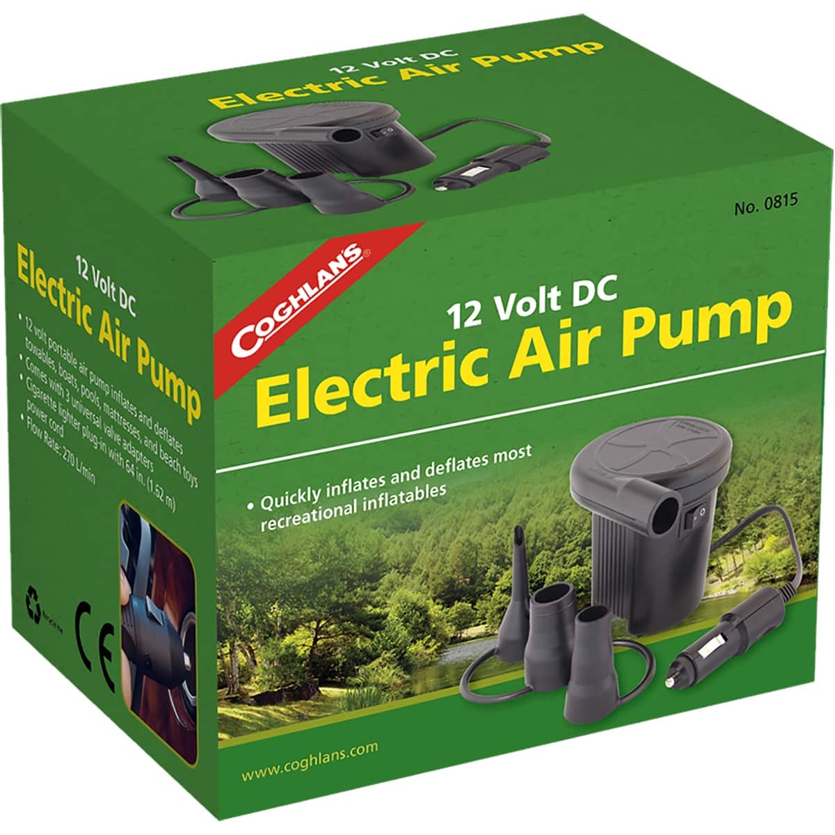 Coghlan’s - Coghlan's 12V DC Electric Air Pump, Camping Inflatable Bed Mattress Fill 12-Volt - Black