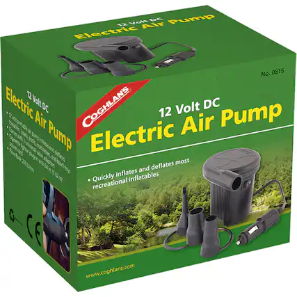 12 Volt DC Electric Air Pump
No. 0815
Cohlan's
12 Volt DC Electric Air Pump
Quickly inflates and deflates most recreational inflatables
- 12 Volt portable air pump
- Comes with 2 nozzles, 1 cigarette lighter plug, and 1 universal plug
- Inflates boats, pools, mattresses, and beach toys
- Deflates most items
- Flow Rate: 270 L/min (9.52 cu ft/min)
www.cohlans.com