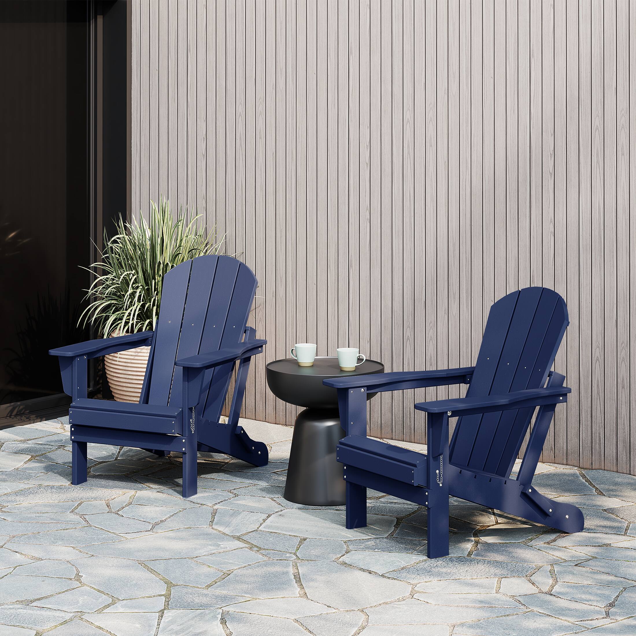 Angle. WestinTrends - WestinTrends Malibu Outdoor HDPE Folding Poly Adirondack Chairs (Set of 2) - Navy Blue.