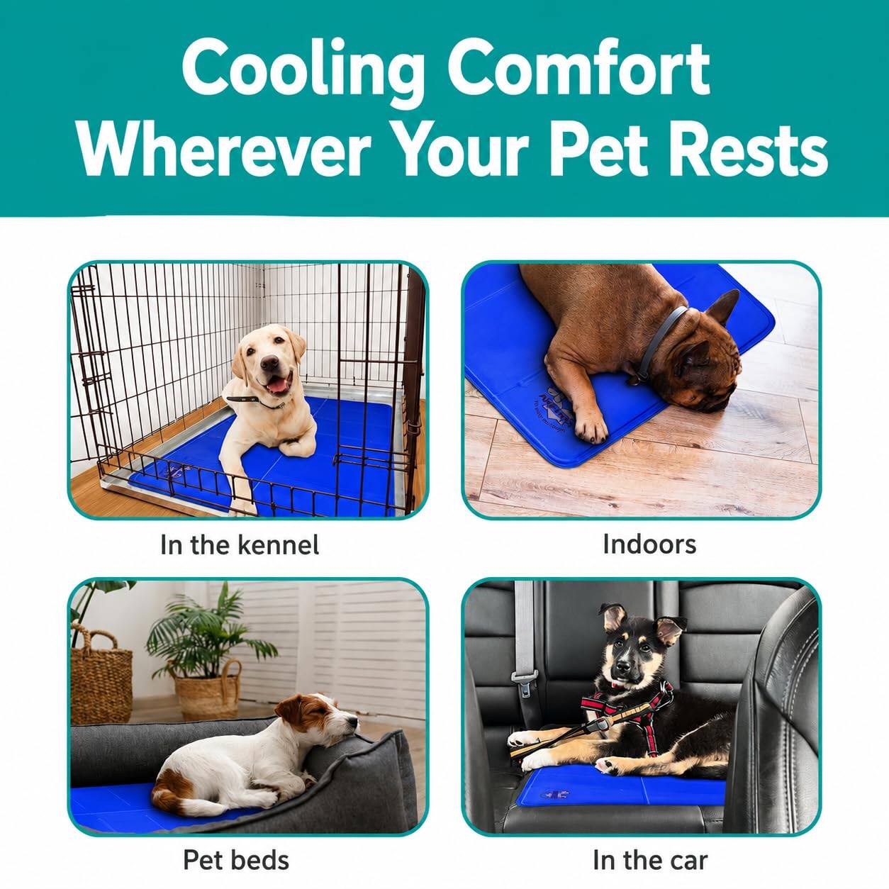 Cooling Comfort Wherever Your Pet Rests

In the kennel

Indoors

Pet beds

In the car