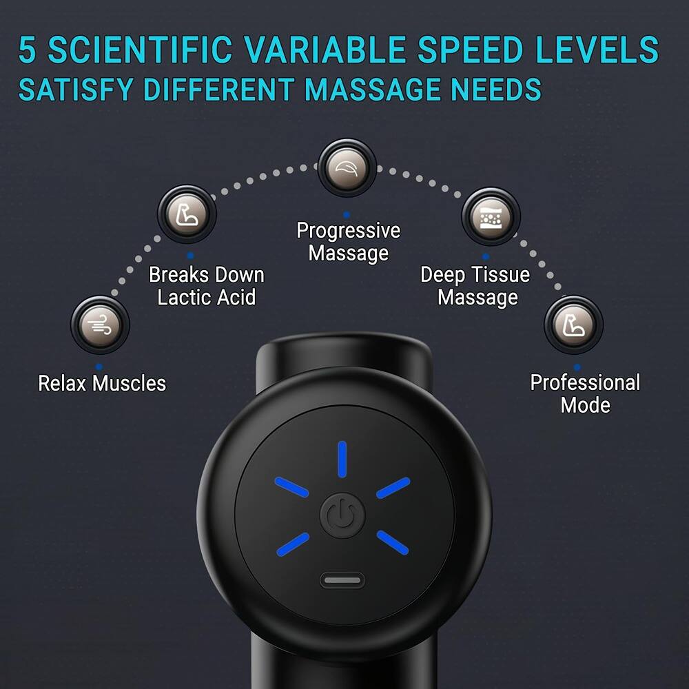 5 SCIENTIFIC VARIABLE SPEED LEVELS SATISFY DIFFERENT MASSAGE NEEDS

- Progressive Massage
- Breaks Down Lactic Acid
- Relax Muscles
- Deep Tissue Massage
- Professional Mode
