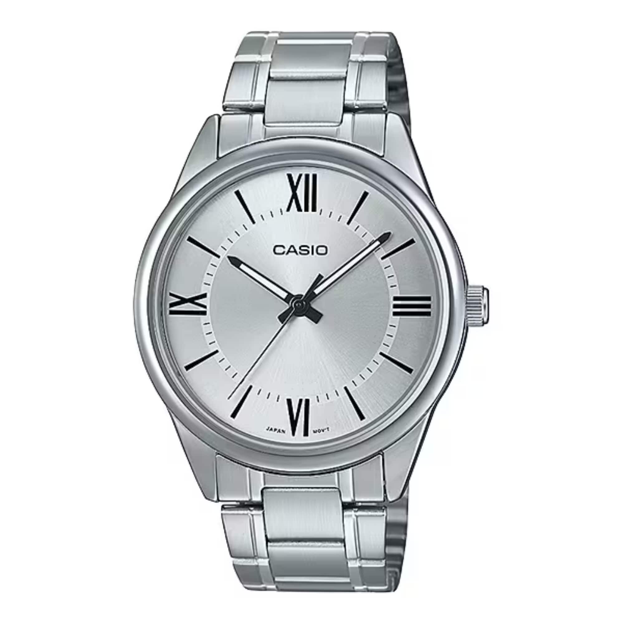 Casio - Men’s Blue Dial Analog Watch with Stainless Steel Bracelet - MTP-V005D-2B4UDF - Silver