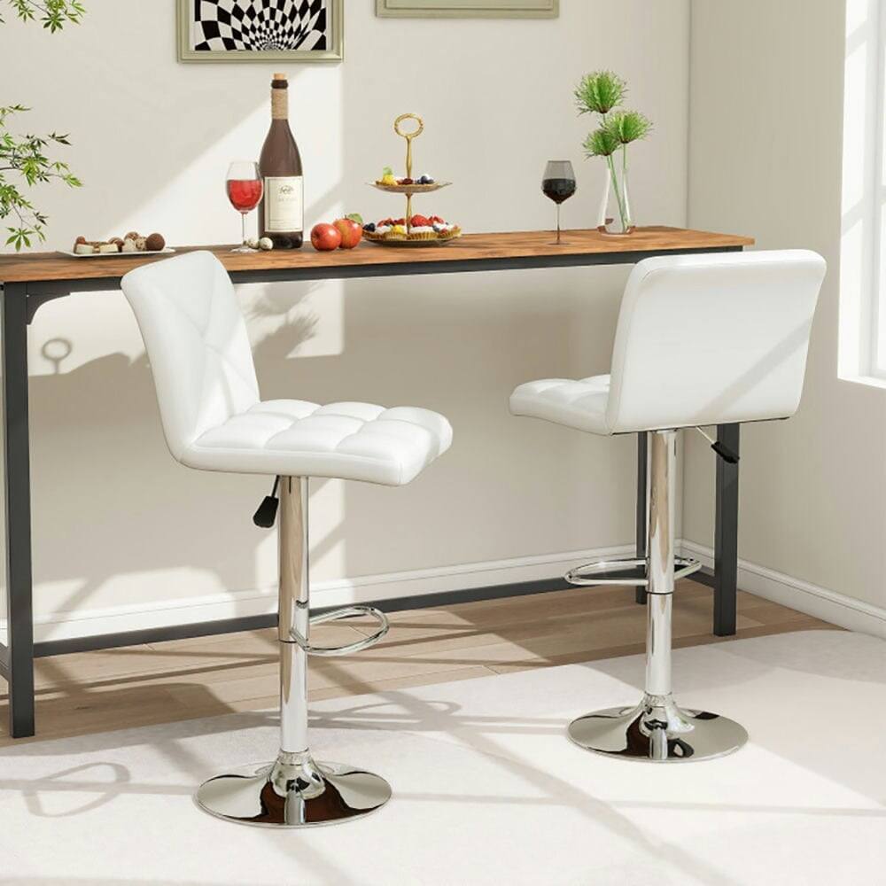 Back. Kadyn - Kitchen Counter Bar Chairs, Bar Stools,PU Leather Upholstered Bar Stools Set of 2 with Back and Adjustable Height-White - White.