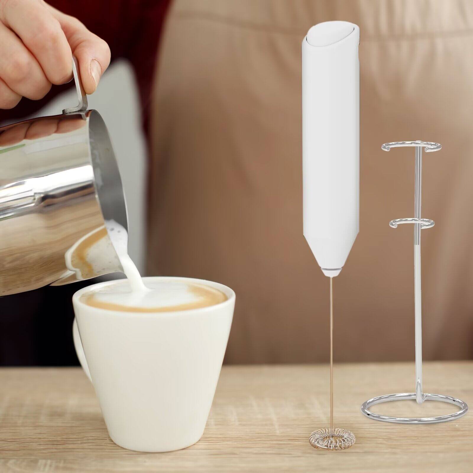 Back. Tooloton - Handheld Milk Frother, Mini Foam Maker for Coffee, Matcha and Hot Chocolate, Stand Included, White - White.