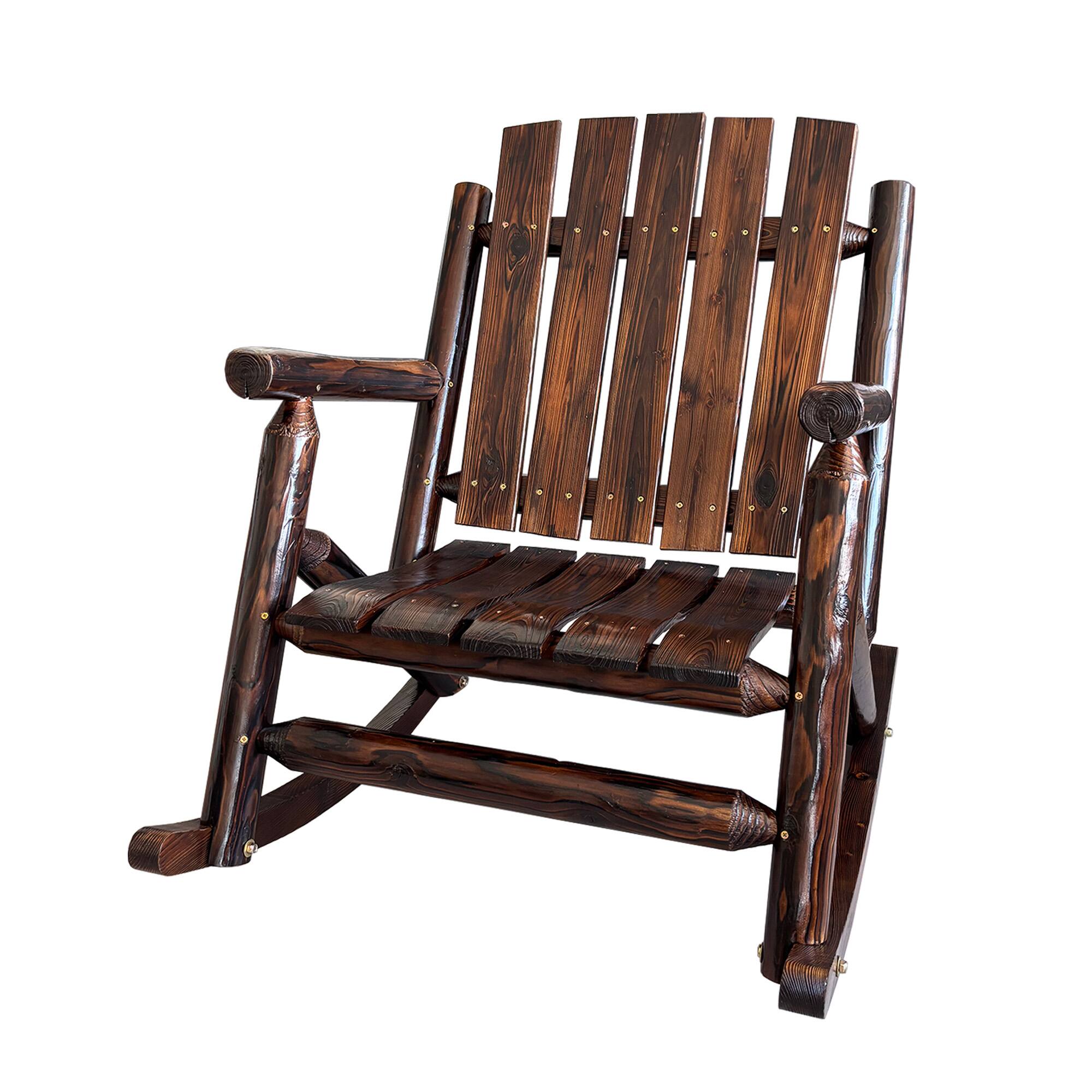 Angle. Fortune Candy - Rustic Solid Fir Wood Rocking Chair, Heavy-Duty 700 lbs Outdoor Porch Rocker, Weather-Resistant Finish, Handcrafted - Deep Brown.