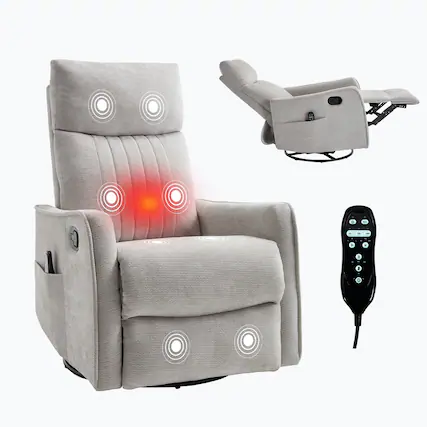 Front. Boyel Living - Light Gray Fabric Manual Recliner, Heat & Massage, Rocker & Swivel, Living Room Chair - Light Gray.