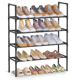 Songmics Home - 4-Tier Shoe Rack, Shoe Storage for Hallway Closet, Slim and Space-Saving, Metal Frame, Non-Woven Fabric Shelves - Ink Black