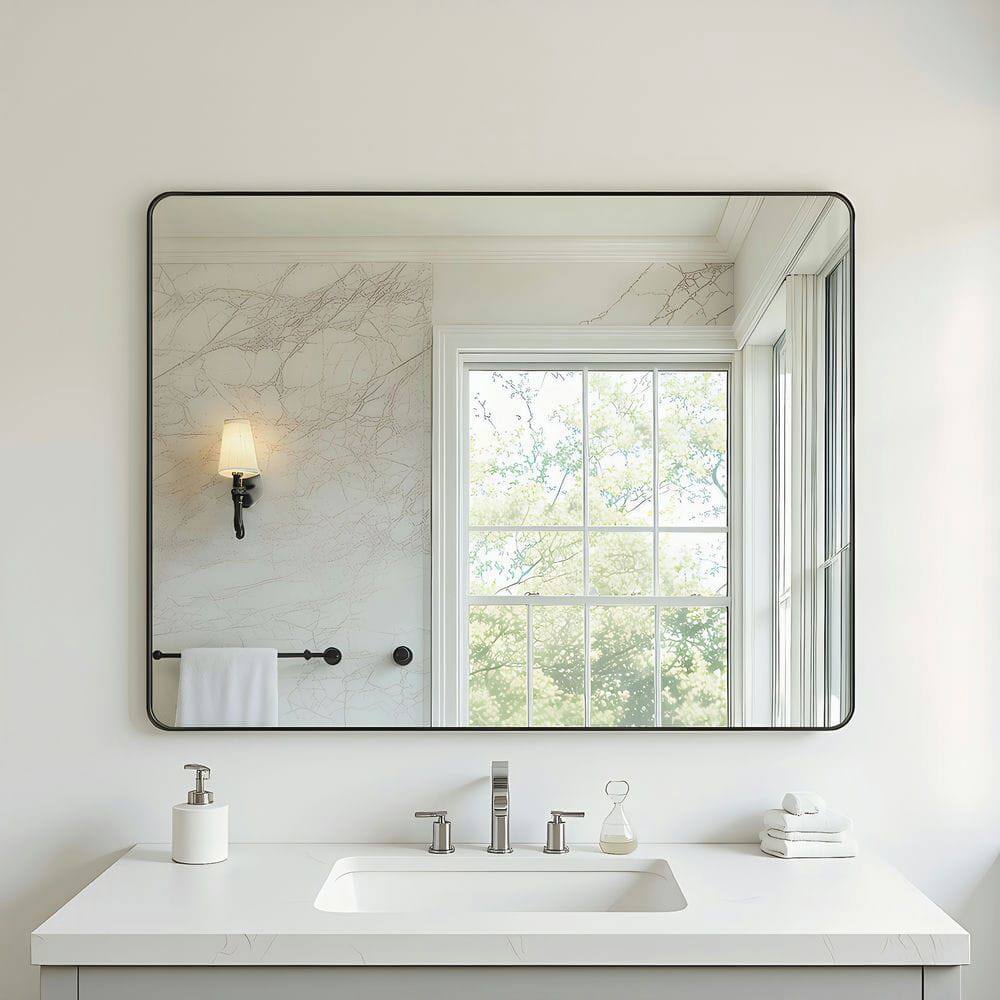 Alt View 8. Kadyn - 40x30 Inch Oversized Rectangle Wall Mirror with Rounded Corners and Black Frame - Black.