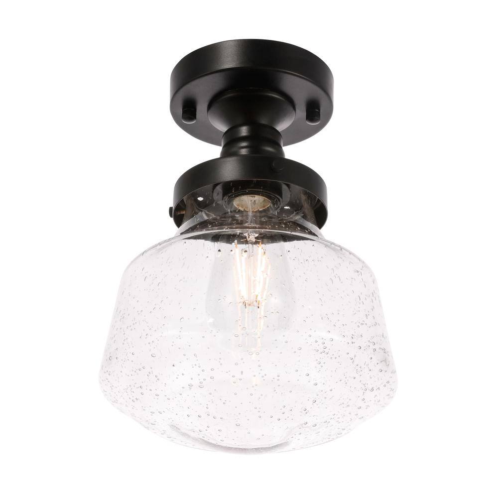 Alt View 3. Living District - Lyle 1 light Black and Clear seeded glass Flush mount - Black And Clear Seeded Glass.