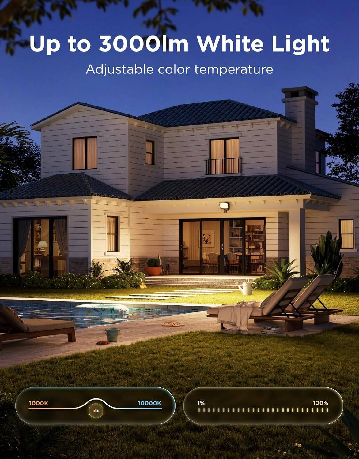 Up to 3000lm White Light Adjustable color temperature 1000K 10000K 1% 100%