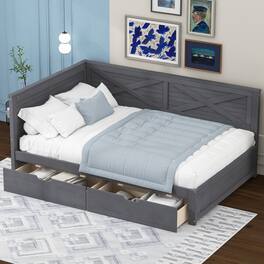 Tiramisubest - Twin Size Wood Daybed with 2 Drawers and Rustic Guardrail, Ancient Grey - Gray