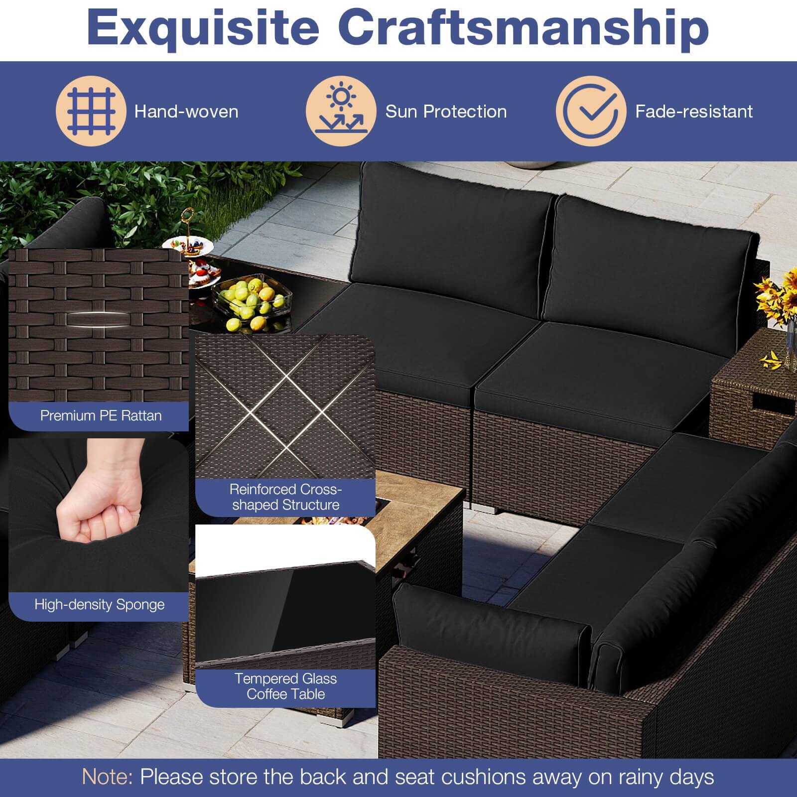 Alt View 6. Costway - Costway 12 PCS Patio Wicker Sectional Sofa Set with 32" Propane Fire Pit Table Tank Holder - Black.