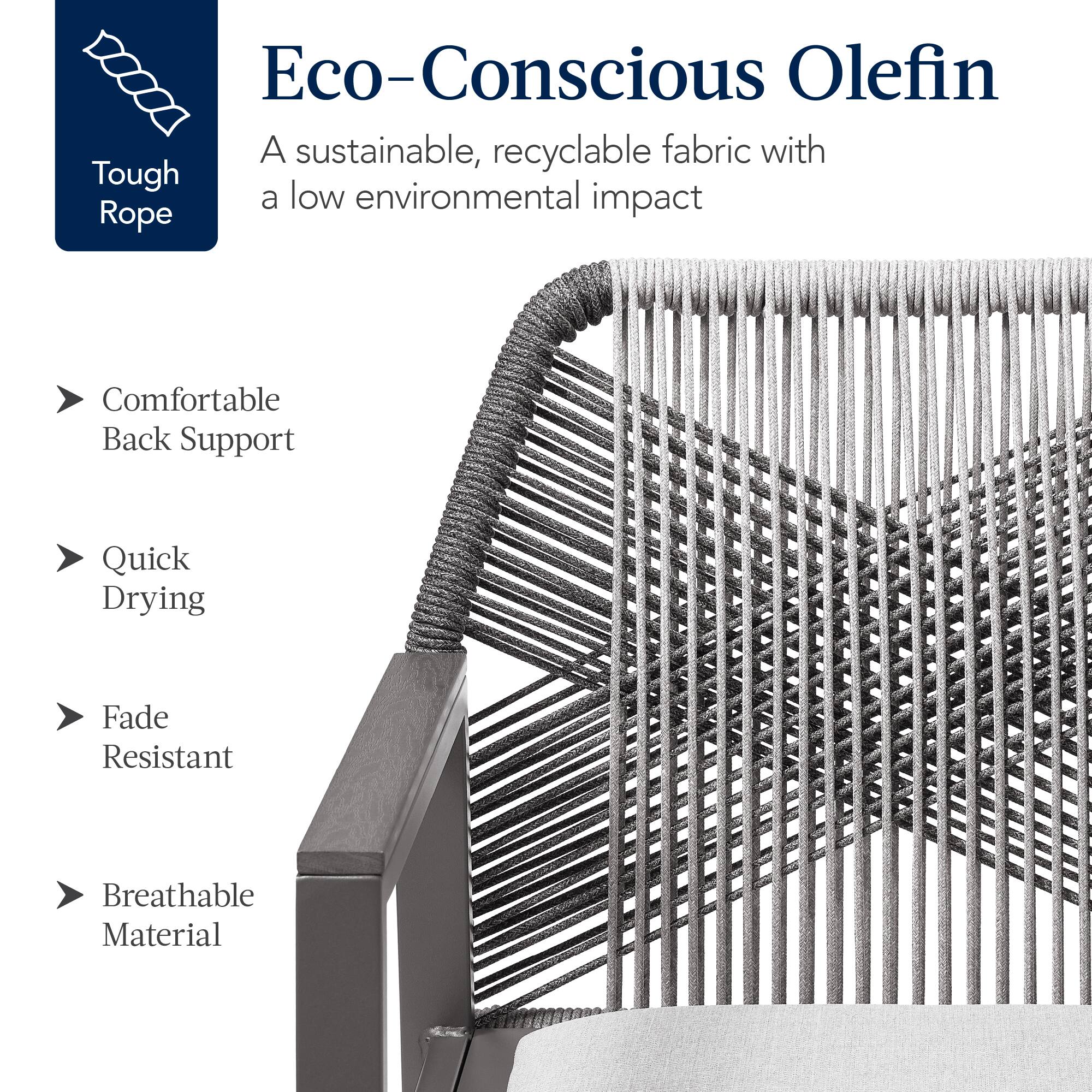Eco-Conscious Olefin  
A sustainable, recyclable fabric with a low environmental impact  

Tough Rope  

Comfortable Back Support  
Quick Drying  
Fade Resistant  
Breathable Material
