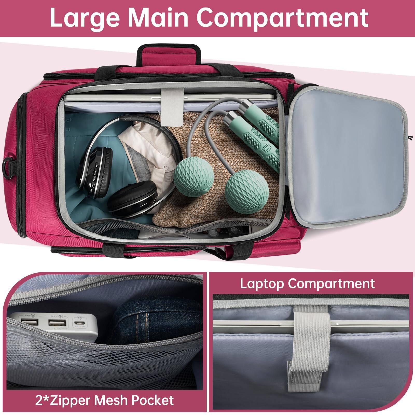 Alt View 3. Pacoar Cade - Gym Bag For Women   Men  Sports Travel Duffle With Shoe Compartment Anti theft Carry On Weekender Water Resistant - Pink.