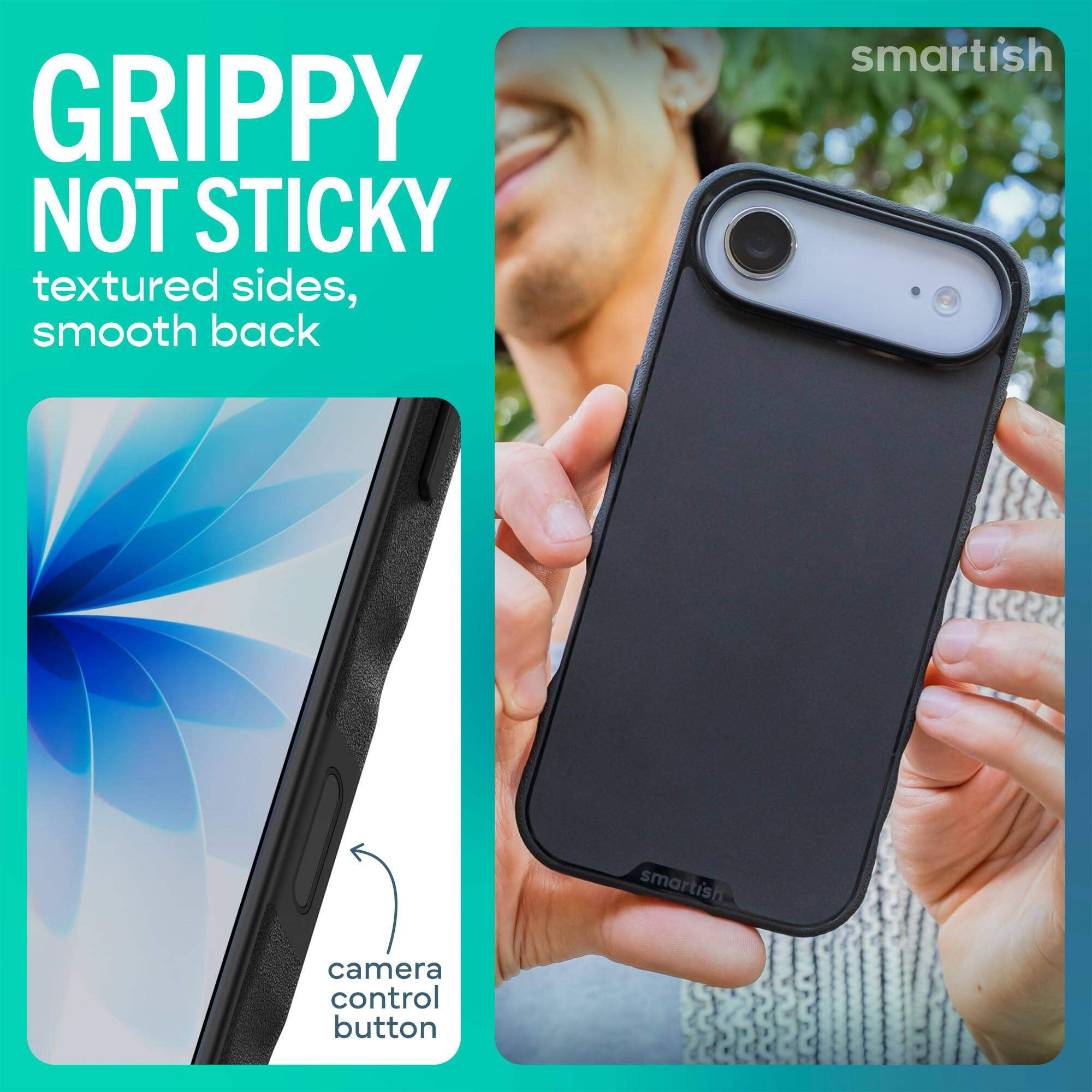 GRIPPY NOT STICKY textured sides, smooth back

smartish

camera control button
