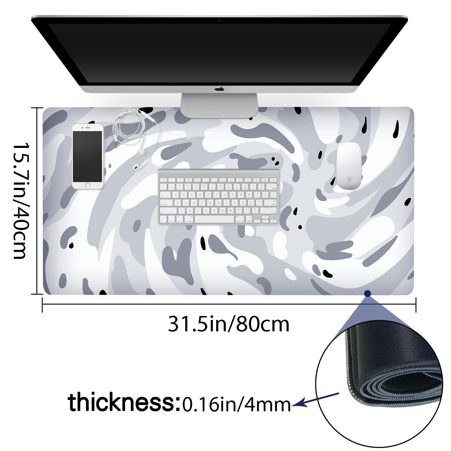 15.7in/40cm  
31.5in/80cm  
thickness: 0.16in/4mm