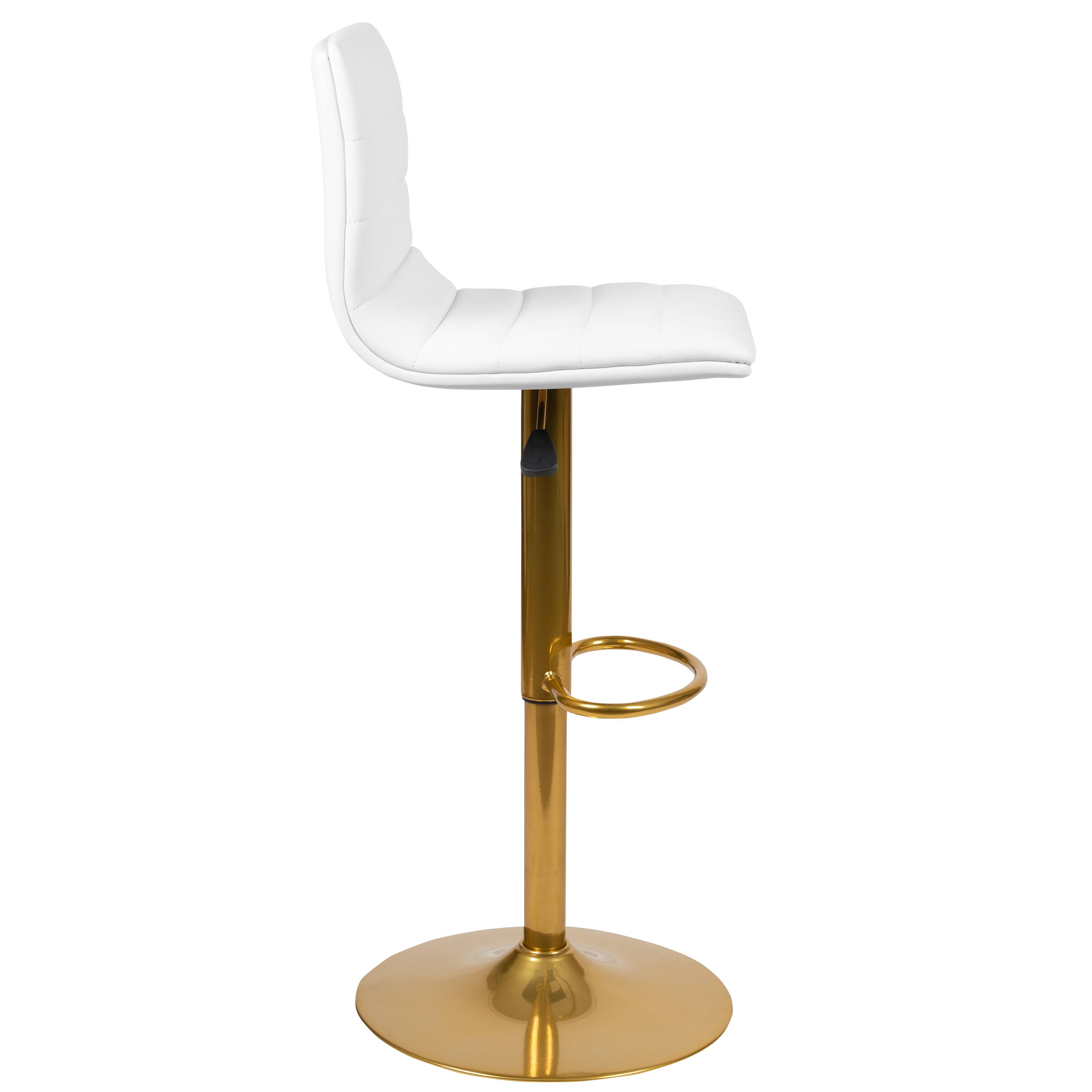 Alt View 7. Emma + Oliver - Modern Vinyl Adjustable Height Barstool with Horizontal Stitch Back, Set of 2 - White Vinyl/Gold Frame.