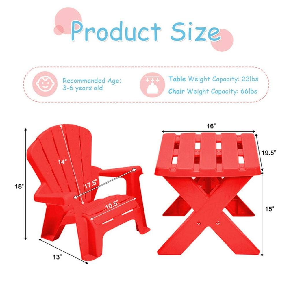 Product Size  
Recommended Age: 3-6 years old  
Table Weight Capacity: 22lbs  
Chair Weight Capacity: 66lbs  

16"  
14"  
19.5"  
18"  
17.5"  
17  
10.5"  
15"  
13"
