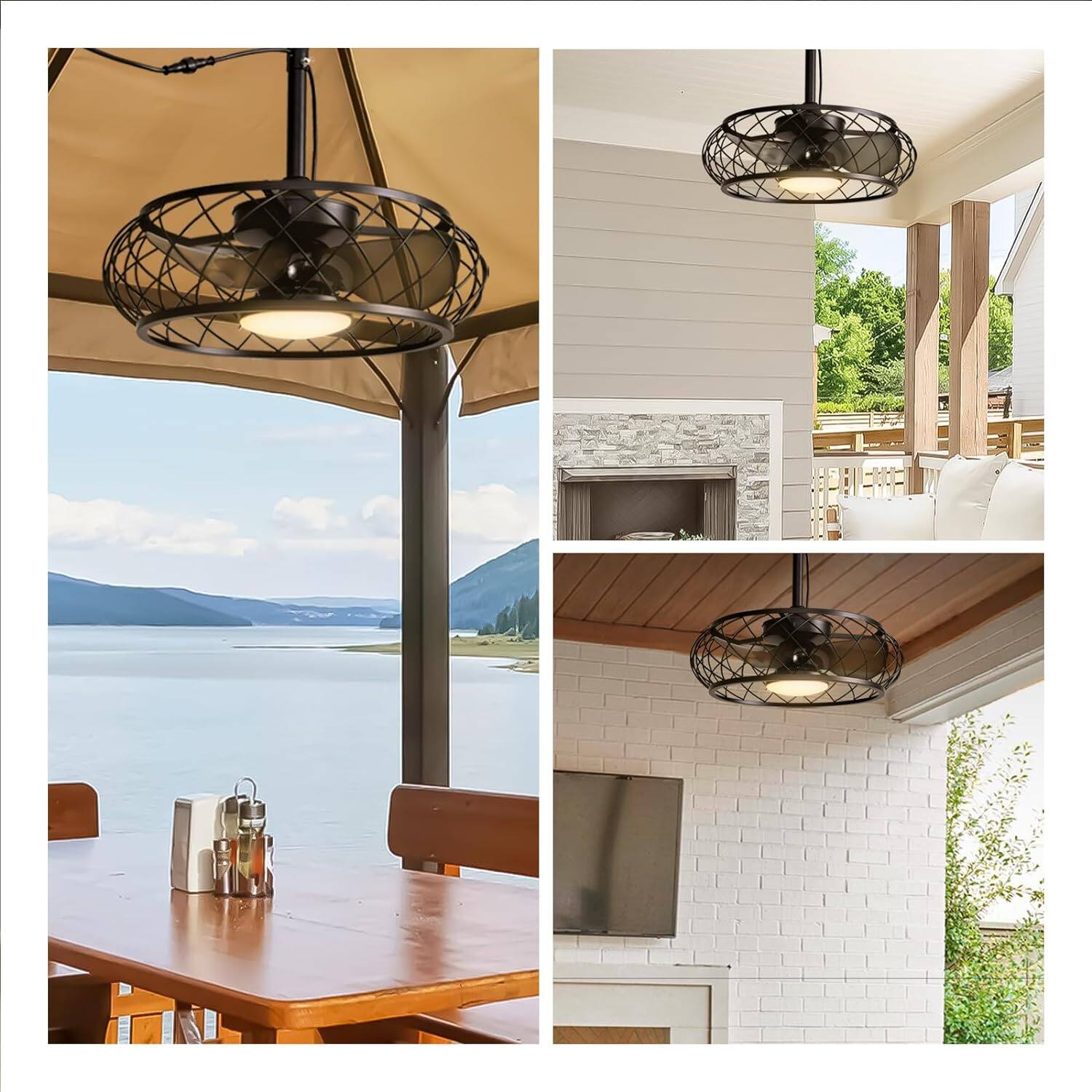 Alt View 6. Siljoy - 20 Inch Matte Black Caged Ceiling Fan Light Remote 6-Speed Reversible Waterproof for Bedroom Kitchen Patio - Matte Black.