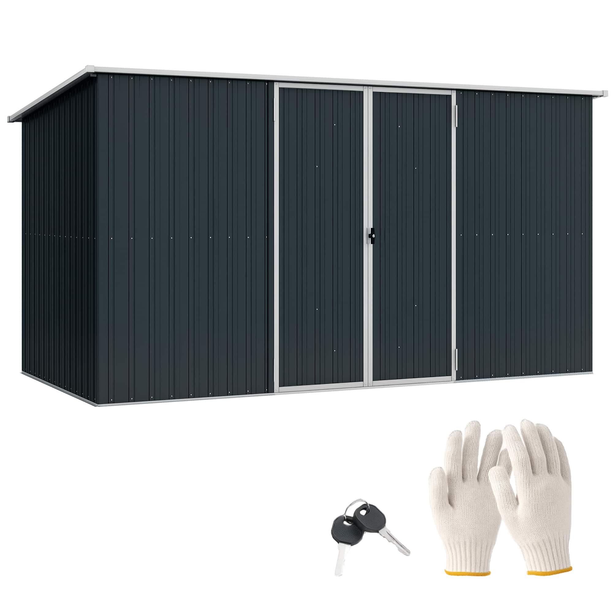 Outsunny - 11.2' x 5.6' Outdoor Storage Shed, Galvanized Metal Utility Garden Tool House, Lockable Door for Backyard - Gray