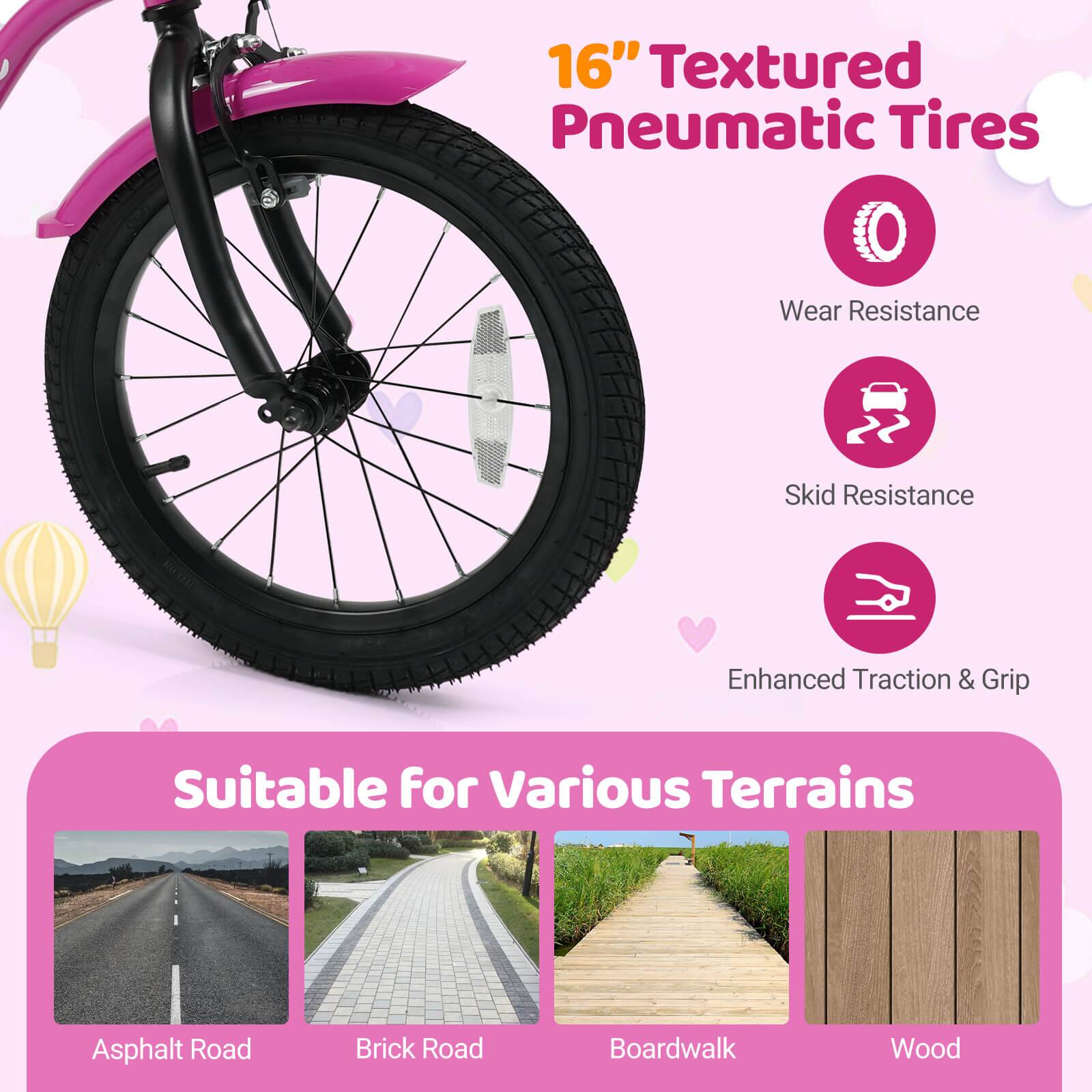 16" Textured Pneumatic Tires

- Wear Resistance
- Skid Resistance
- Enhanced Traction & Grip

Suitable for Various Terrains

- Asphalt Road
- Brick Road
- Boardwalk
- Wood