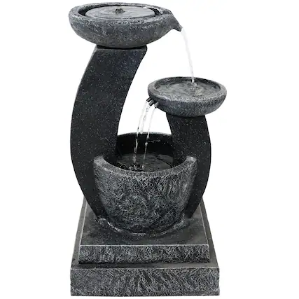 Front. Sunnydaze - Modern Cascading Bowls Solar Water Fountain with Battery - 28 in - Black.
