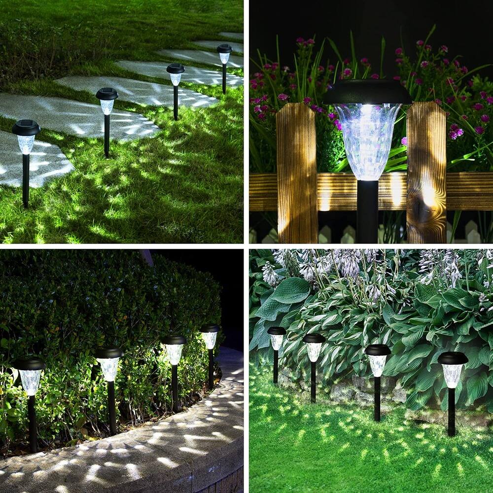 Left. MOSZAR LLC - 12 Pack Solar Light Outdoor Waterproof, Cool White Pathway - White.