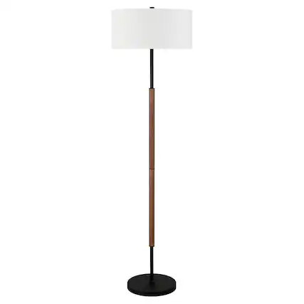 Front. Hudson&Canal - Simone Floor Lamp - Blackened Bronze/Rustic Oak.