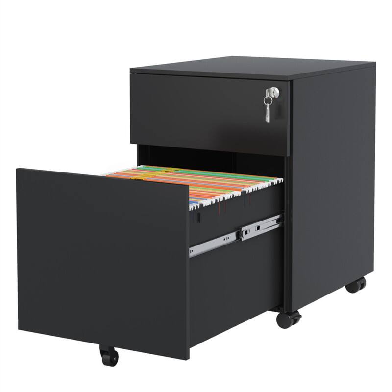 Alt View 1. HTUTWOO - 2 Drawer Mobile File Cabinet with Lock Steel File Cabinet - Fully Assembled except for Wheels, Home/Office Design - Black.