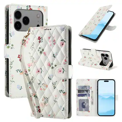 Front. Dteck - Floral Wallet Case for Apple iPhone 17 Pro with Hand Wrist Strap, Premium PU Leather Shockproof Protective Flip Cover - A.