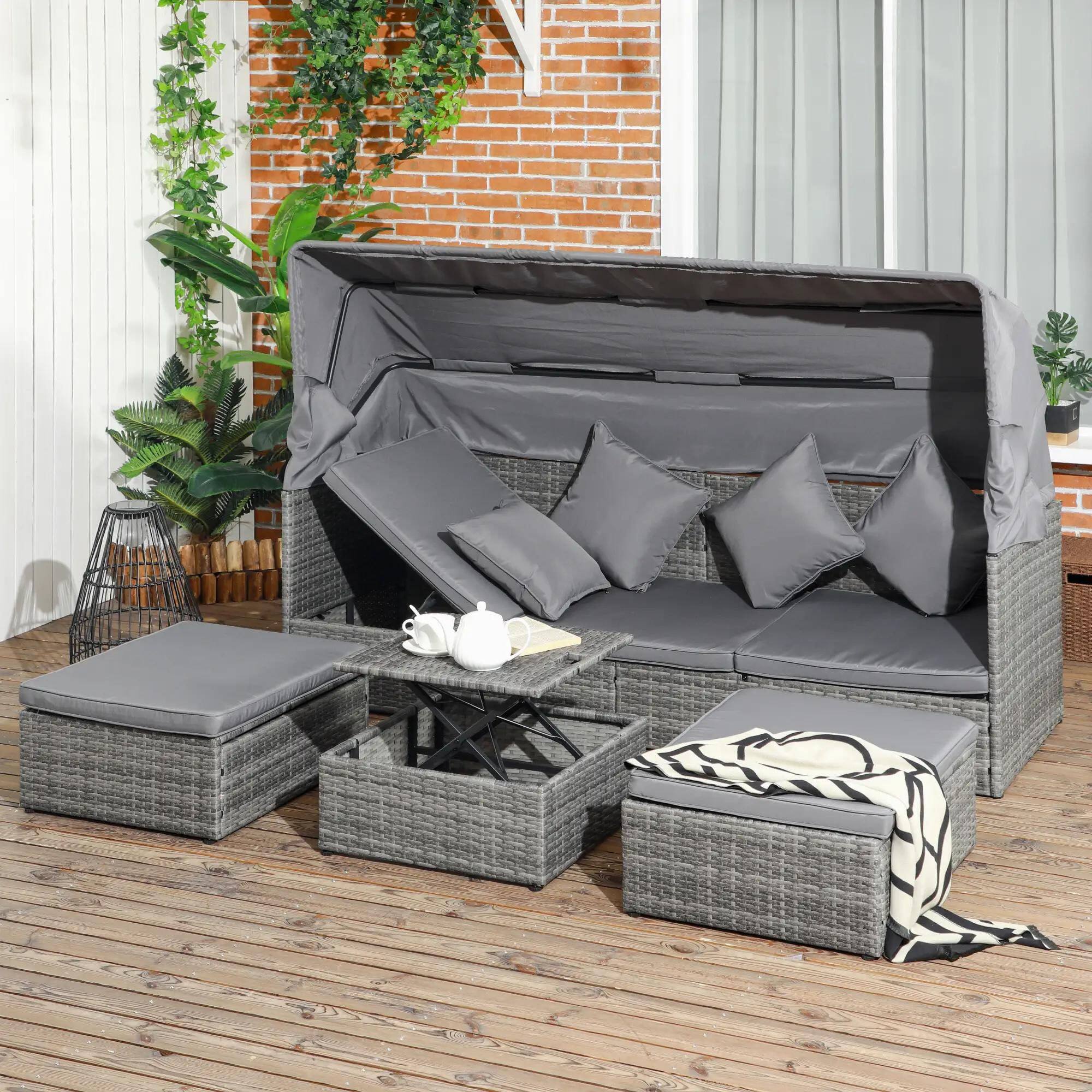 Left. Resenkos - Resenkos 4-Piece Wicker Furniture Set , Outdoor Sectional Furniture, Gray - Gray.