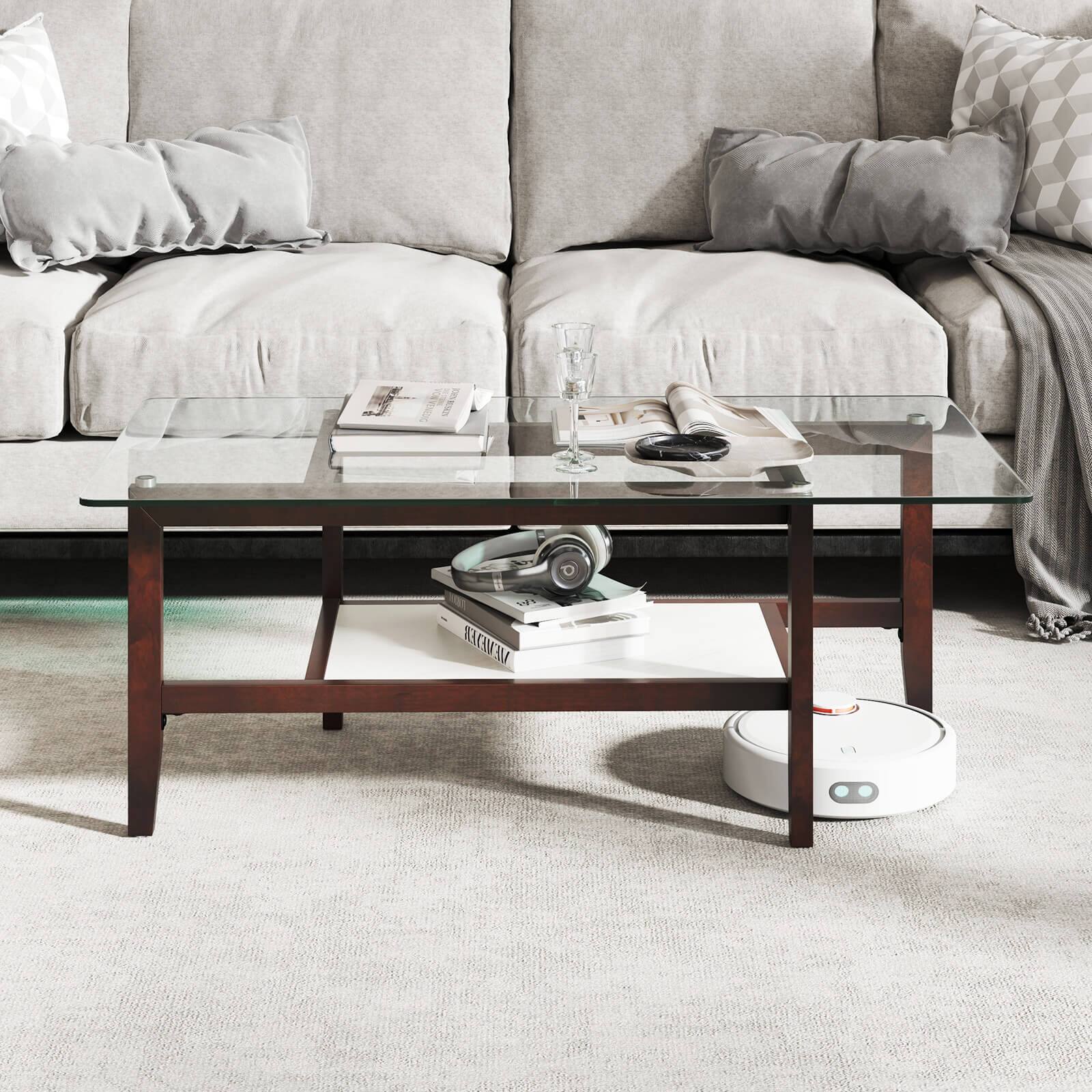 Alt View 3. Costway - Costway 24" Square Side Table with Extra Storage Shelf Home for Living Room Study Office - Transparent,Brown.