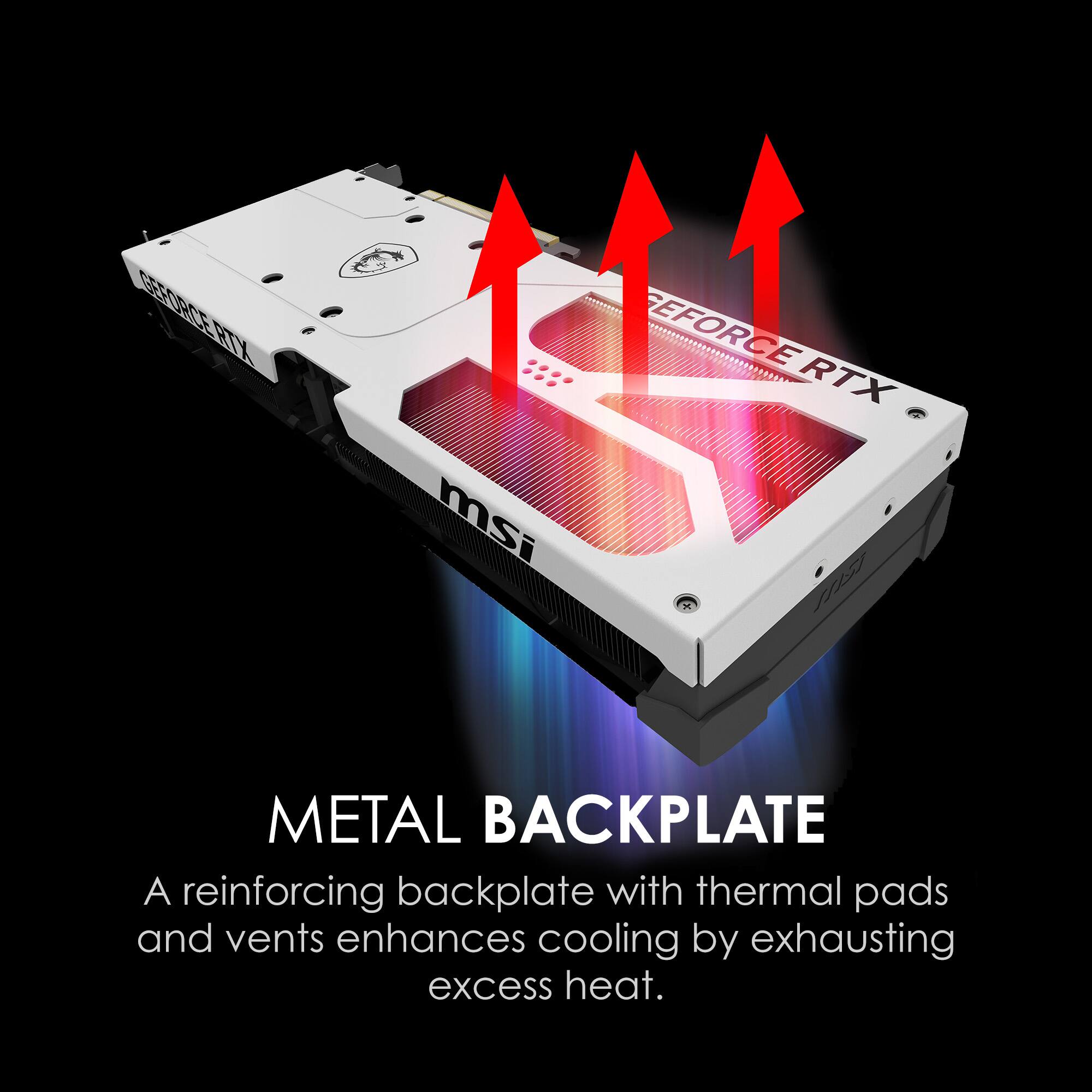 **METAL BACKPLATE**

A reinforcing backplate with thermal pads and vents enhances cooling by exhausting excess heat.