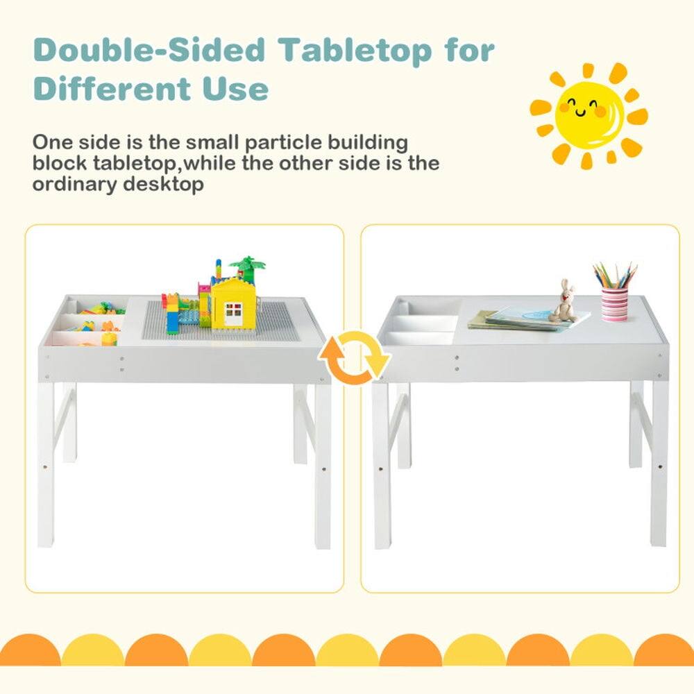 Double-Sided Tabletop for Different Use

One side is the small particle building block tabletop, while the other side is the ordinary desktop