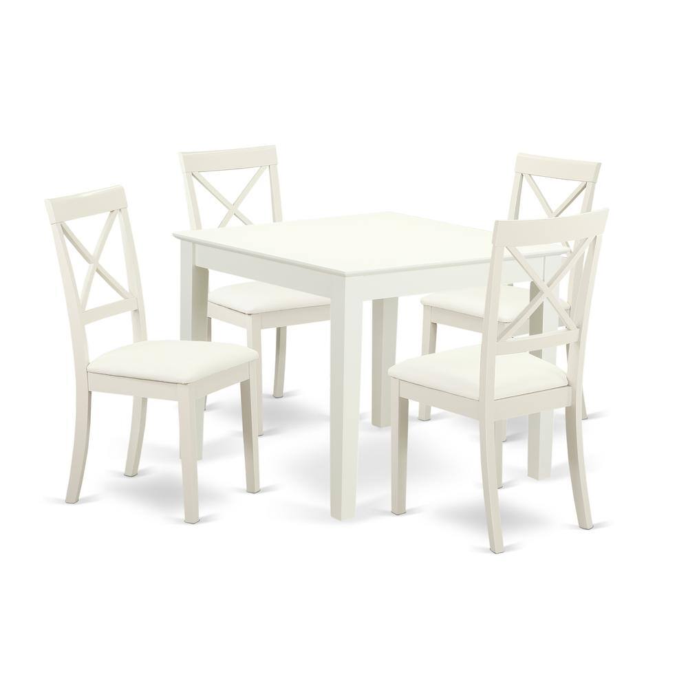 Back. East West Furniture - Dining Room Set Linen White - Brown.