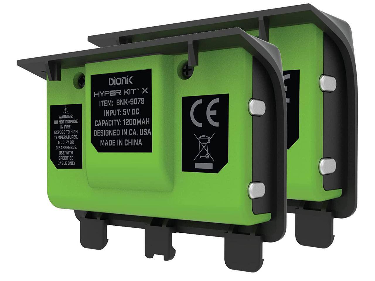 bioniK HYPER KIT™ X  
ITEM: BNK-9079  
INPUT: 5V DC  
CAPACITY: 1200MAH  
DESIGNED IN CA, USA  
MADE IN CHINA  

WARNING:  
DO NOT DISPOSE IN FIRE, EXPOSE TO HIGH TEMPERATURES, MODIFY OR DISASSEMBLE.  
USE WITH SPECIFIED CABLE ONLY  

CE