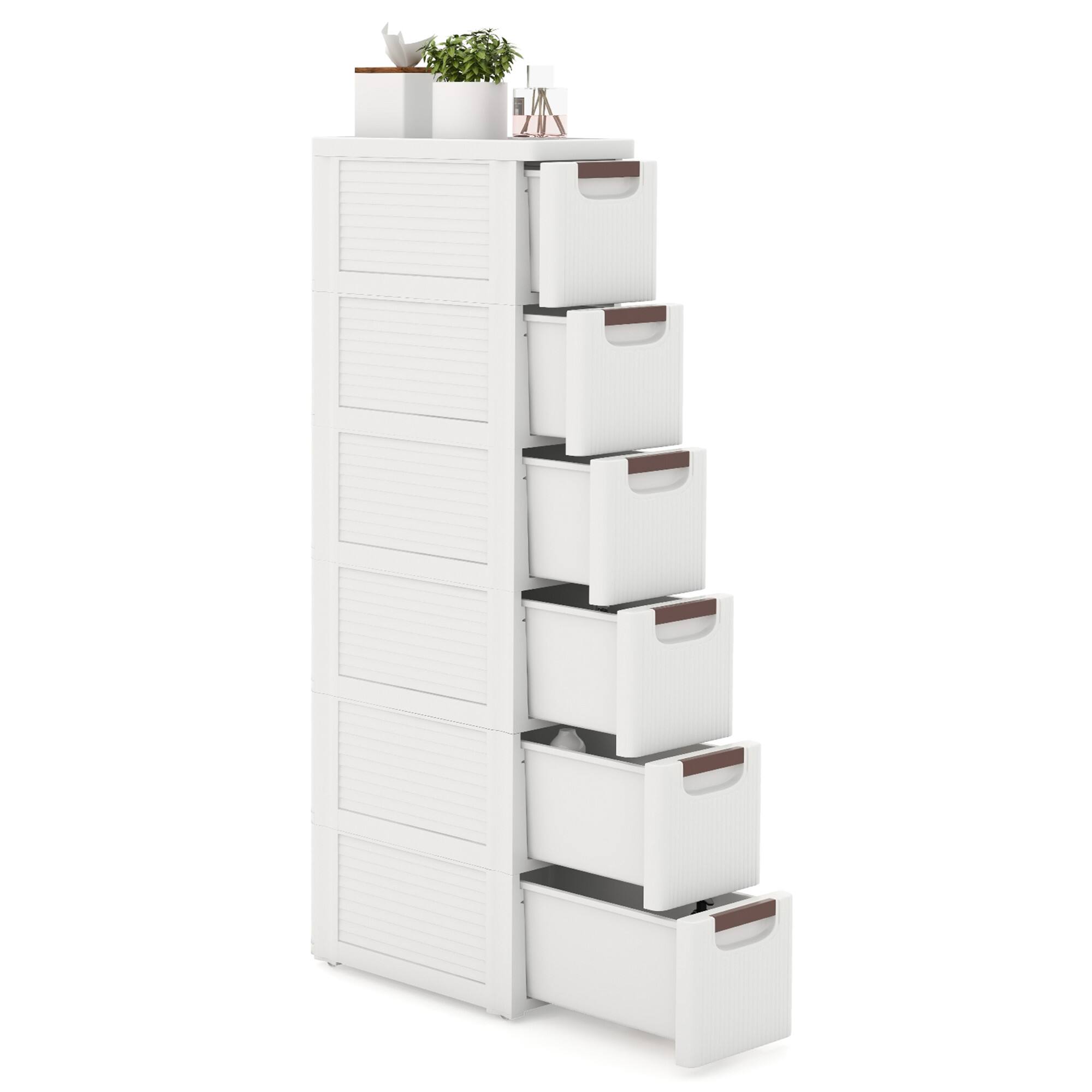 Alt View 9. Gymax - Gymax 2PCS 6-Drawer Narrow Rolling Storage Cabinet w/ Pull Handles Built-in Wheels - White.