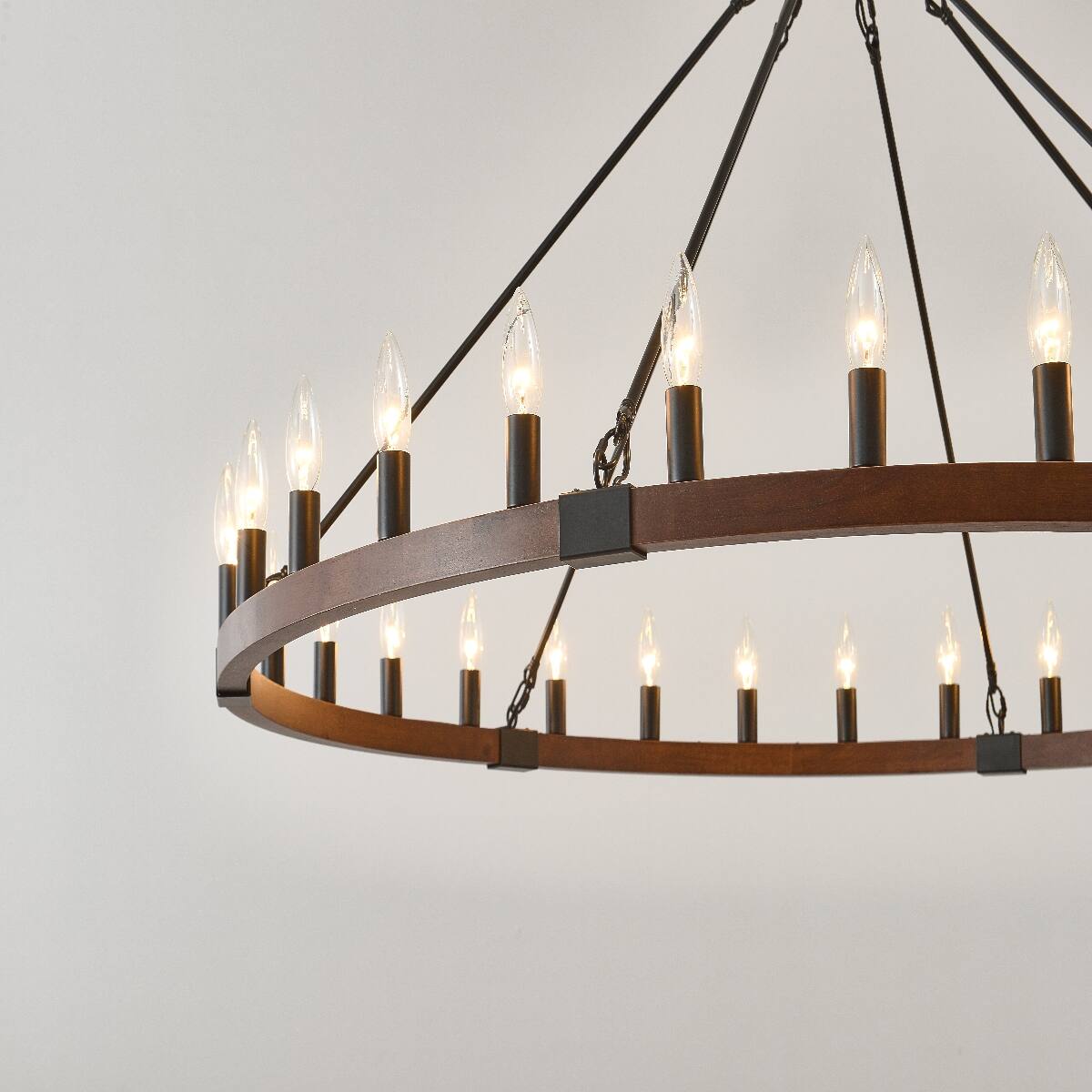Alt View 1. Loheer - Loheer Wood Wagon Wheel Chandelier Matte Black Farmhouse Pendant Light for Dining Room.