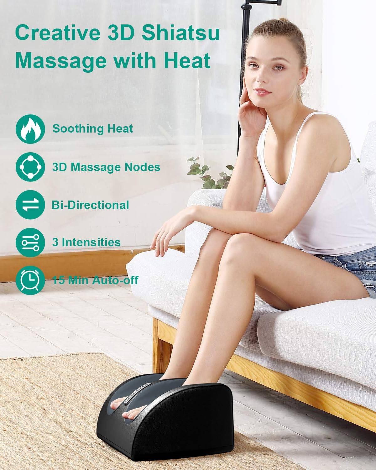 Creative 3D Shiatsu Massage with Heat

- Soothing Heat
- 3D Massage Nodes
- Bi-Directional
- 3 Intensities
- 15 Min Auto-off