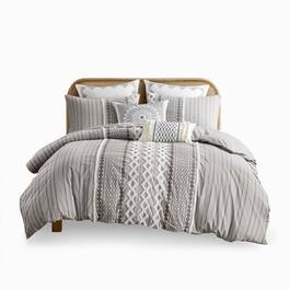 Gracie Mills - Modesto Printed Cotton Comforter Set with Chenille - Gray