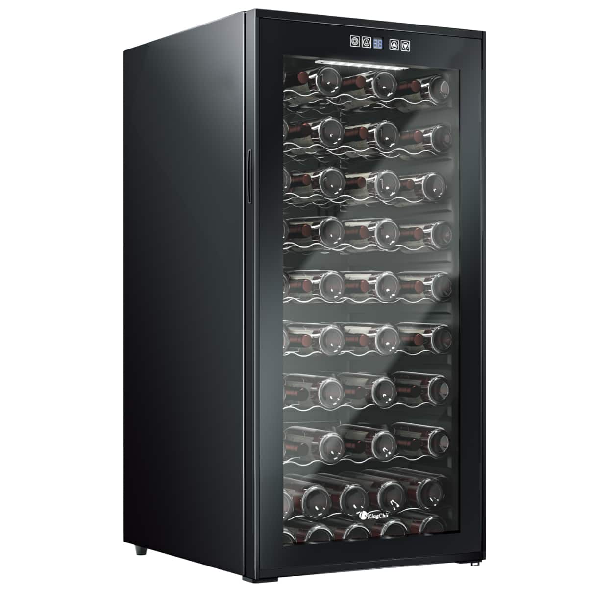KingChii - 66-Bottle Dual Zone Wine Cooler Refrigerator with Digital Temperature Control and Low Noise Compressor - Black
