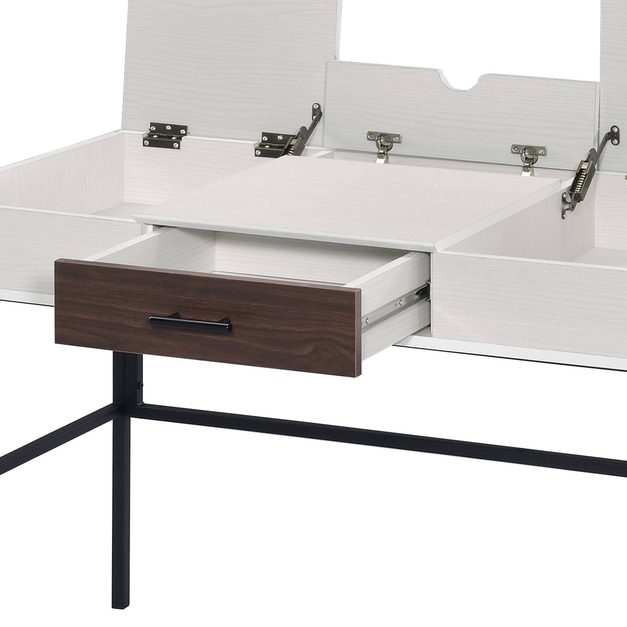 Alt View 4. GOODSILO - Modern Writing Desk with USB Charging Port and Storage Drawer for Home Office Workspace - Black+Natural.