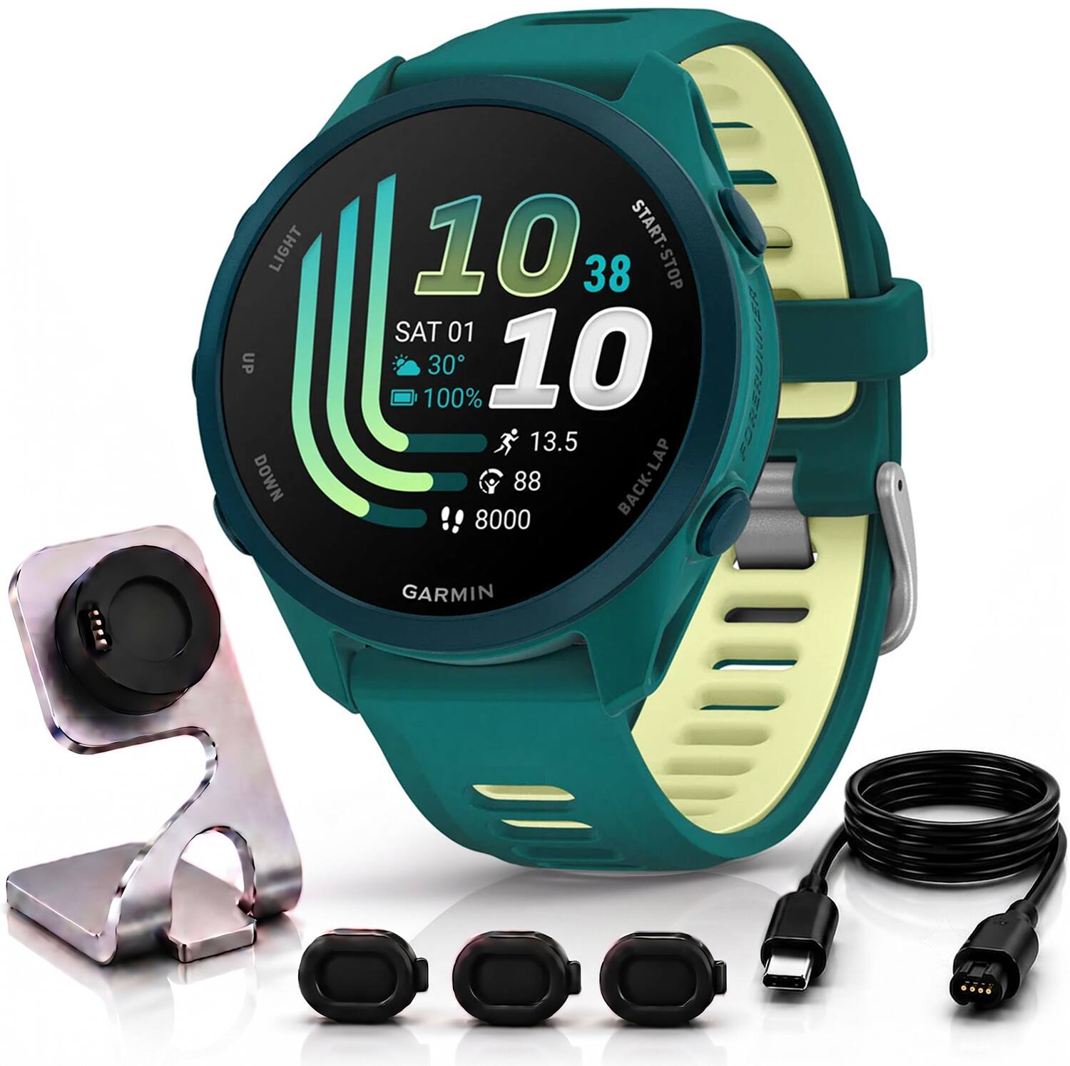LIGHT UP DOWN  
10 38 START-STOP SAT 01 100% 30 10 13.5 88 BACK-LAP 8000  
FORERUNNER  
GARMIN