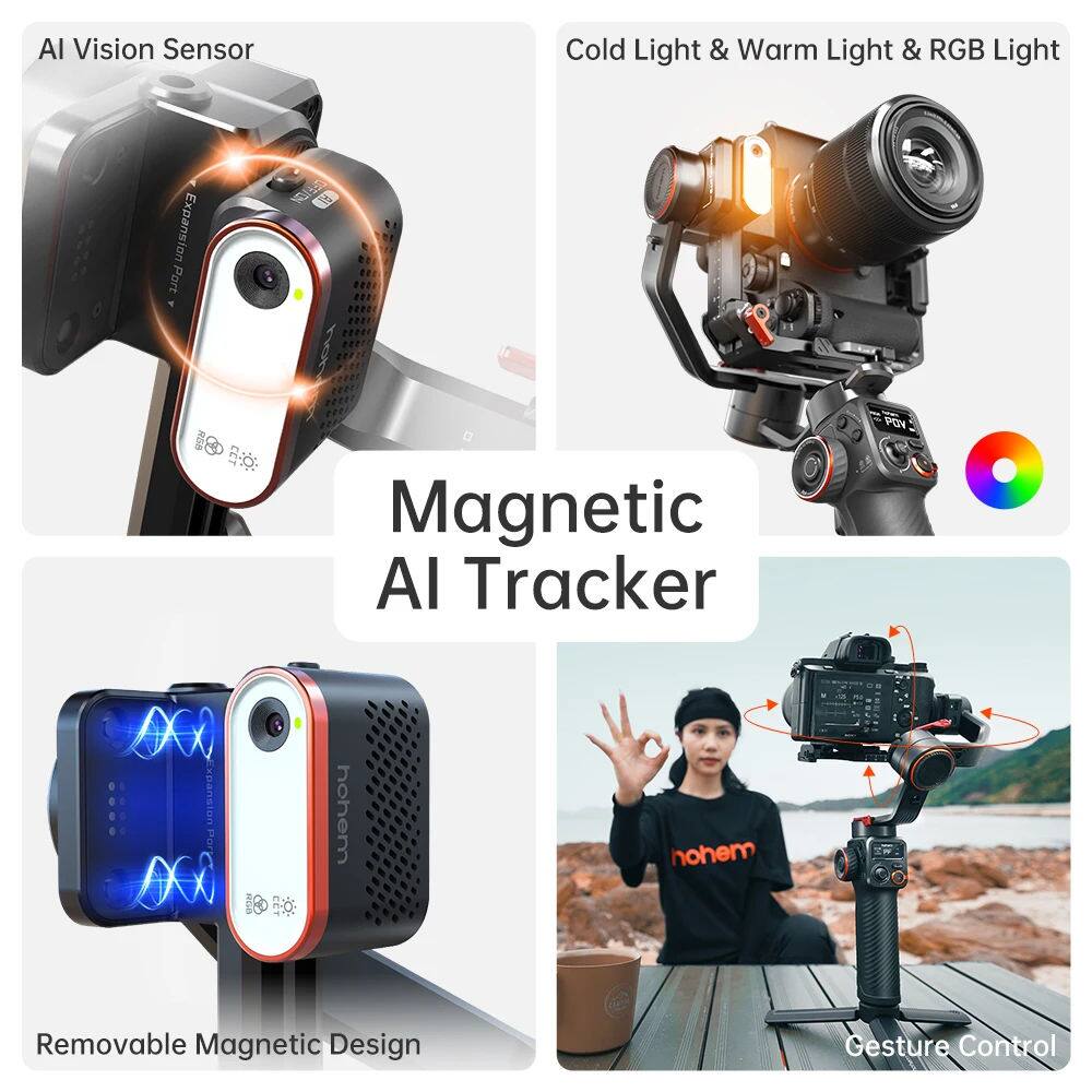 AI Vision Sensor  
Cold Light & Warm Light & RGB Light  
Magnetic AI Tracker  
Expansion Part 450 POV  
Removable Magnetic Design  
Gesture Control