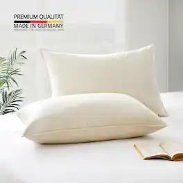 Puredown - Set of 2 Organic Cotton Down Feather Bed Pillows Made in Germany, King - Classic