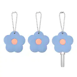 Unique Bargains - 3pcs Key Covers Caps, PVC Flower Key Identifiers Markers for 1.26" Flat Keys Office Apartment - Blue