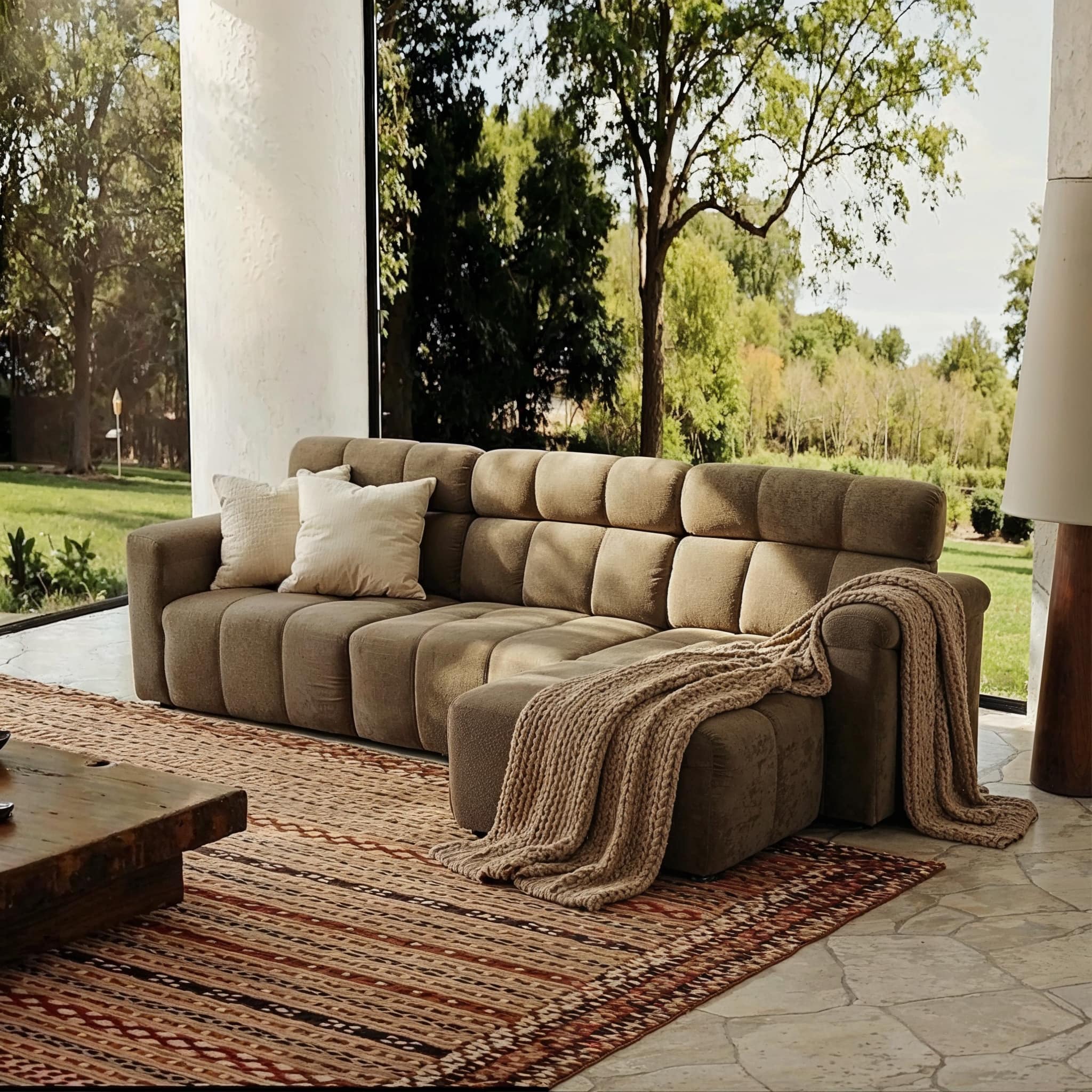 Homsee - High Back L-Shaped Chenille Sectional Sofa, 4-Seater Couch with Firm Cushion, Modern Comfy Living Room Furniture - Brown