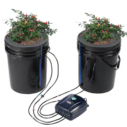 Front. VEVOR - DWC Hydroponics Grow System, Hydroponic Growing System with Top Drip Kit, Deep Water Culture 5-Gallon 2 Buckets - Black.