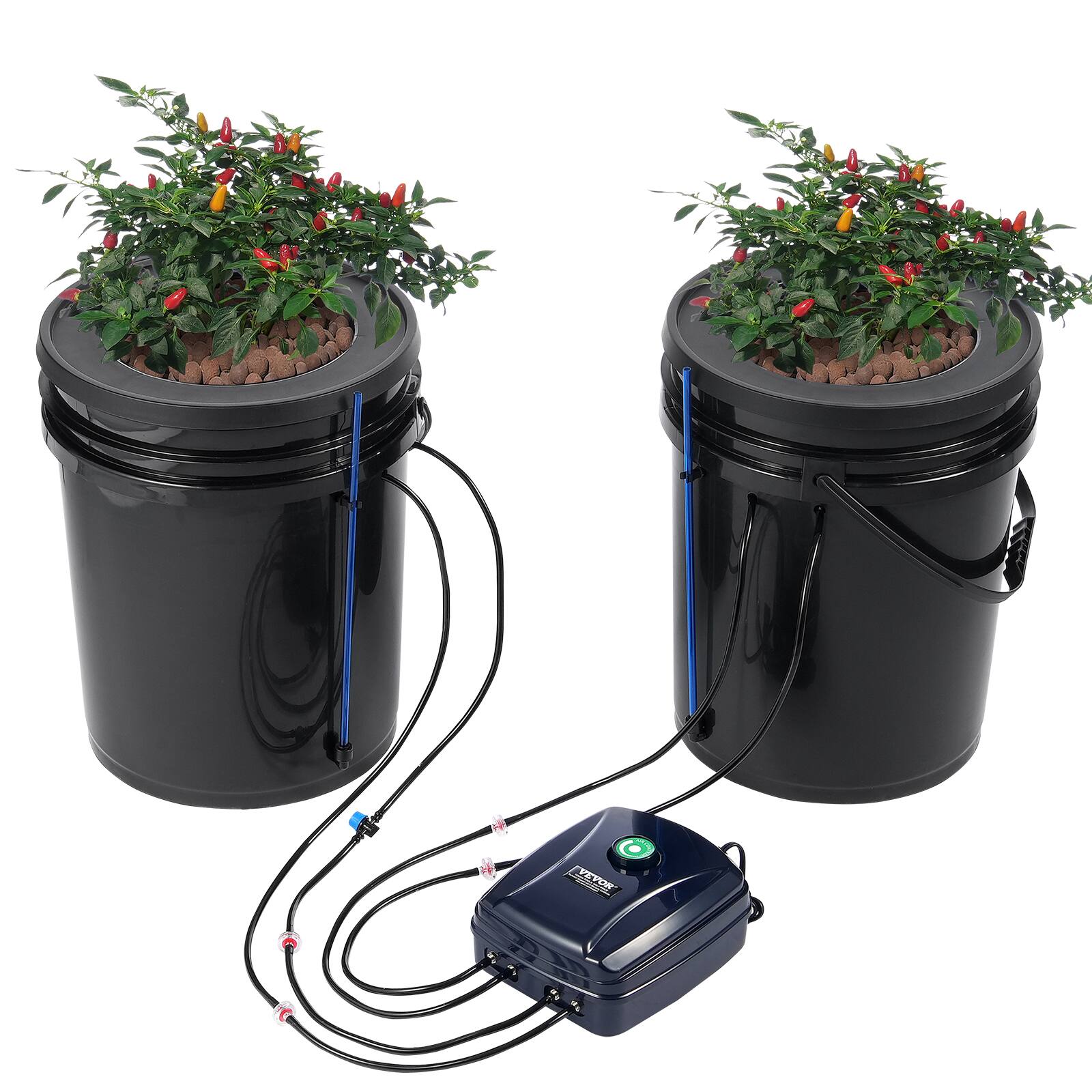 VEVOR - DWC Hydroponics Grow System, Hydroponic Growing System with Top Drip Kit, Deep Water Culture 5-Gallon 2 Buckets - Black
